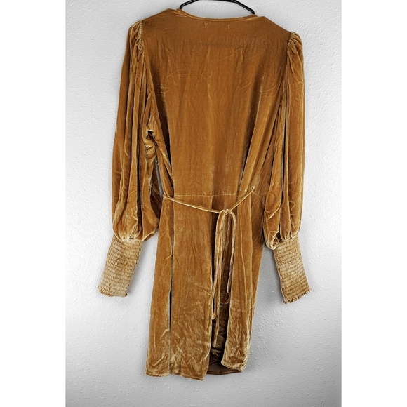 Reformation Boheme Velvet Wrap Dress in Gold, Holiday, Velvet, Party - Picture 4 of 11